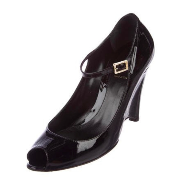 FENDI Semi-Wedge Mary Jane Black Patent Pumps